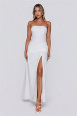 Pastel Sunrise Strapless Maxi Dress White