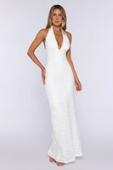 Flirty Daydream Halter Knit Maxi Dress White