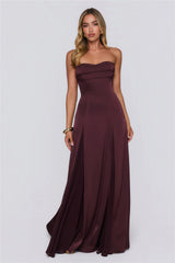 Moment Of Class Strapless Satin Maxi Dress Chocolate