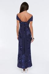 Worth the Plans Mesh Off Shoulder Maxi Dress Navy