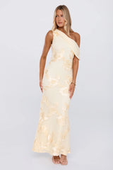 Next Level Chic Mesh One Shoulder Maxi Dress Yellow