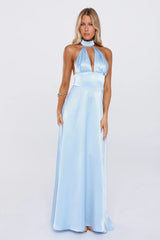 The Dress Diary Satin Halter Maxi Dress Blue