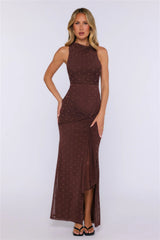 Style Found Mesh Polka Dot Maxi Dress Brown
