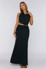 Social Calendar Halter Maxi Dress Black