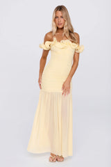 Standout Moment Mesh Off Shoulder Maxi Dress Butter