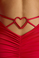 Long Sleeve Sweetheart Neckline Mini Dress in Fire Red