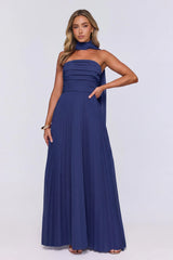Sugar Babe Strapless Pleated Maxi Dress Navy
