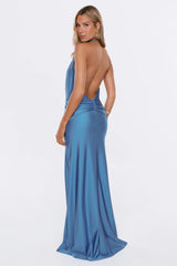 Black Tie Social Halter Maxi Dress Slate Blue