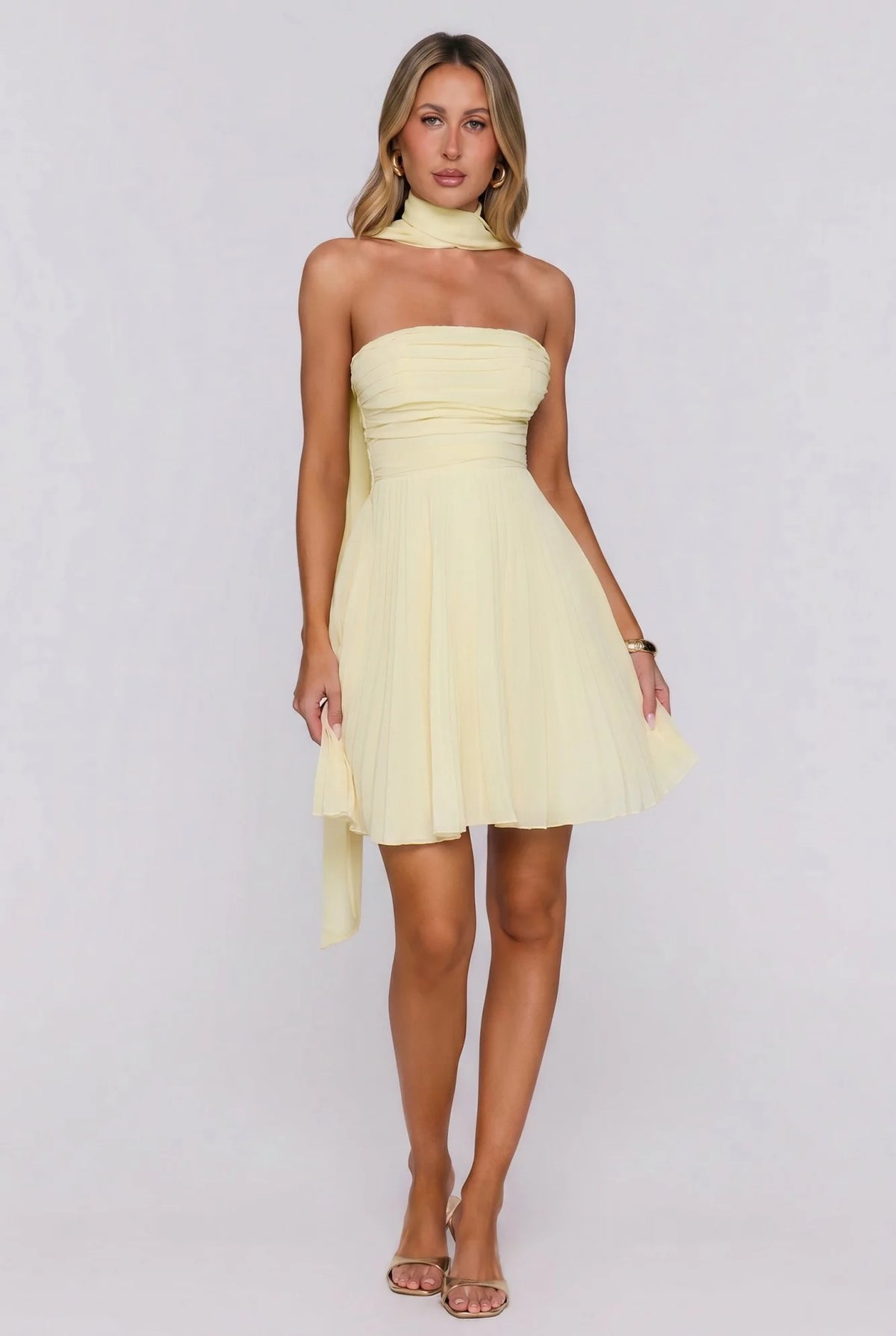 Hot Girl Holiday Strapless Mini Dress Yellow