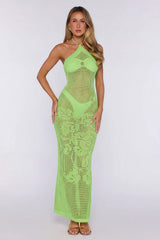 Havana Sunset Knit Halter Maxi Dress Lime Green
