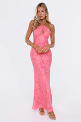 Rosy Outlook Halter Maxi Dress Coral