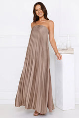 Moonlit Sea Pleated Strapless Maxi Dress Mocha