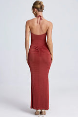 Hardware Detail Cut-Out Halterneck Maxi Dress in Sienna