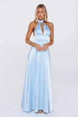 The Dress Diary Satin Halter Maxi Dress Blue