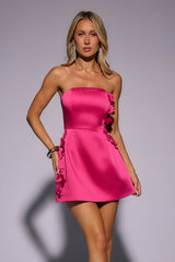 Blossom Hour Strapless Satin Mini Dress Hot Pink
