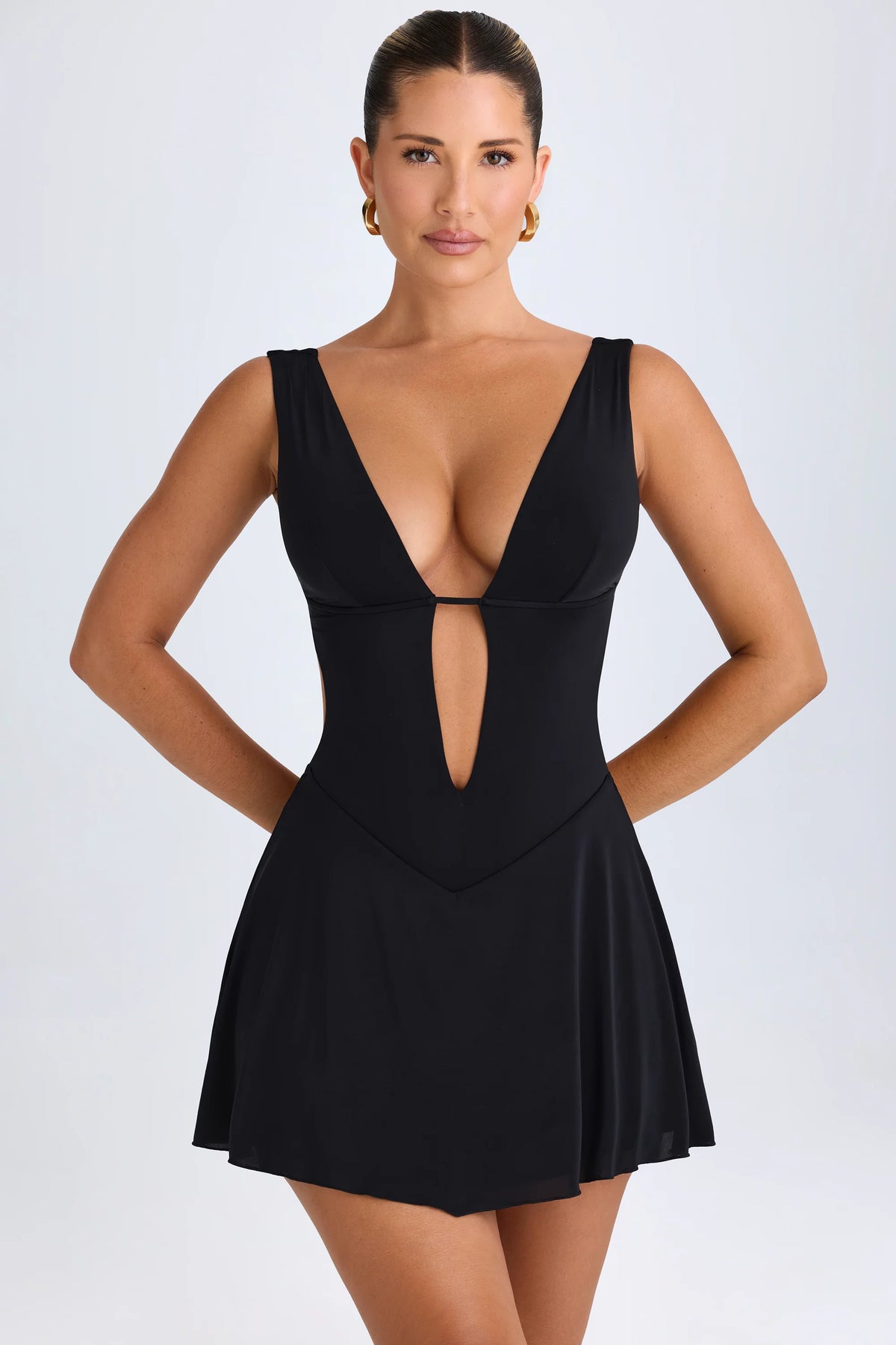 Plunge Cut-Out Mini Dress in Black