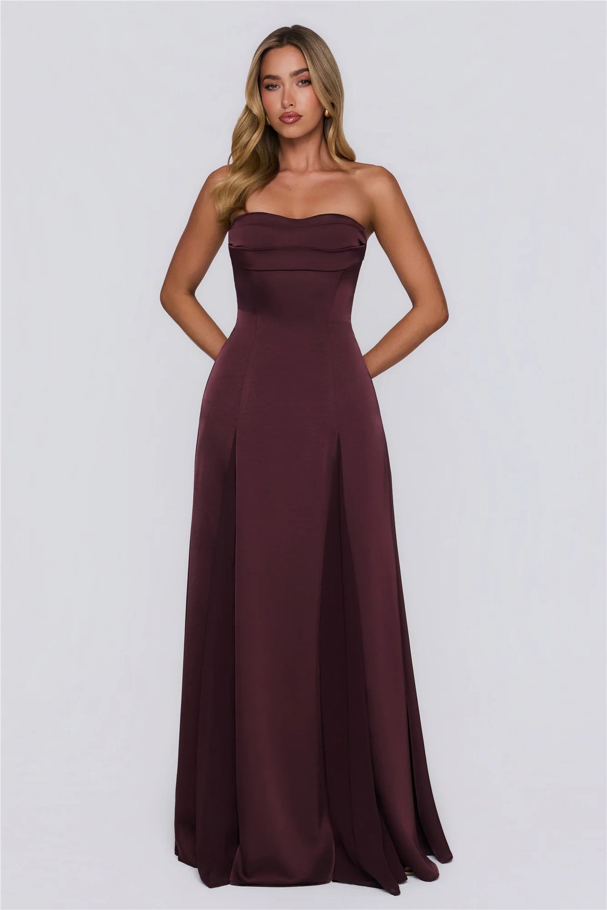 Moment Of Class Strapless Satin Maxi Dress Chocolate