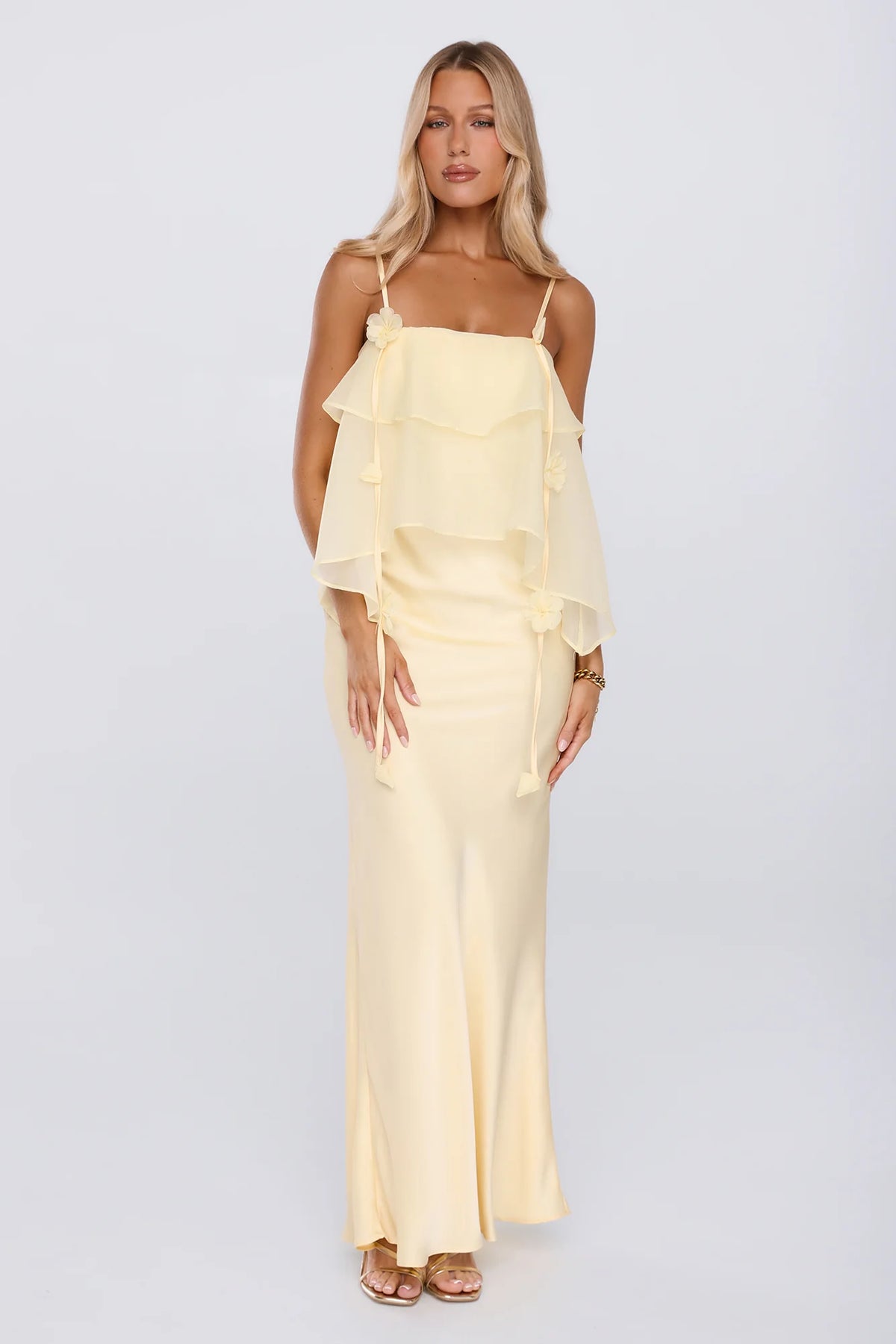 Private Plans Satin Maxi Dress Yellow