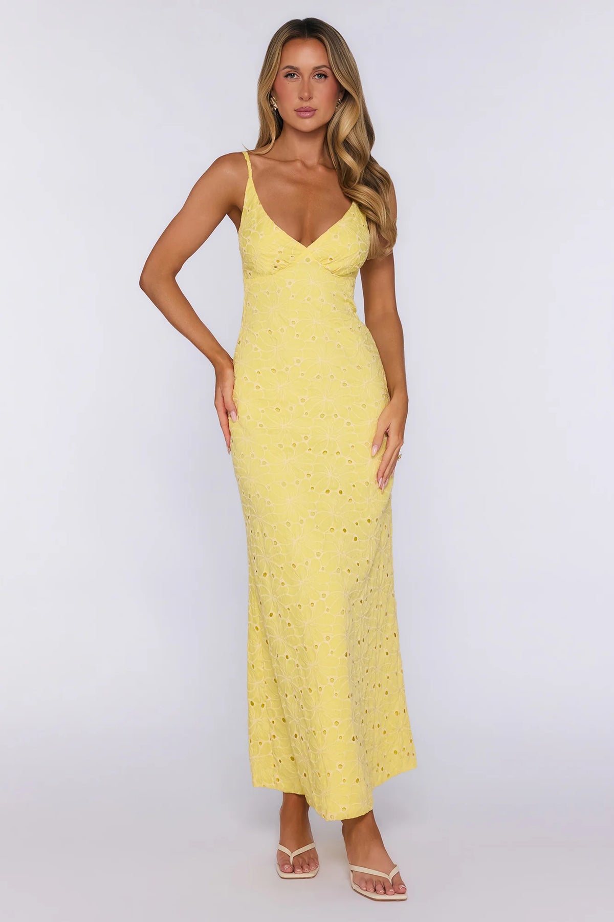 It Girl Moments Embroidered Maxi Dress Yellow