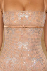 Embellished Bow-Detail Mini Dress in Honey
