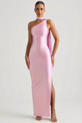 Asymmetric Scarf-Detail Maxi Dress in Candyfloss Pink