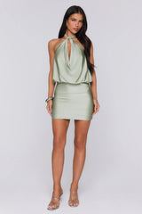 VIP After Dark Halter Mini Dress Sage