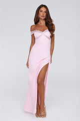 Ethereal Lace Off Shoulder Maxi Dress Blush