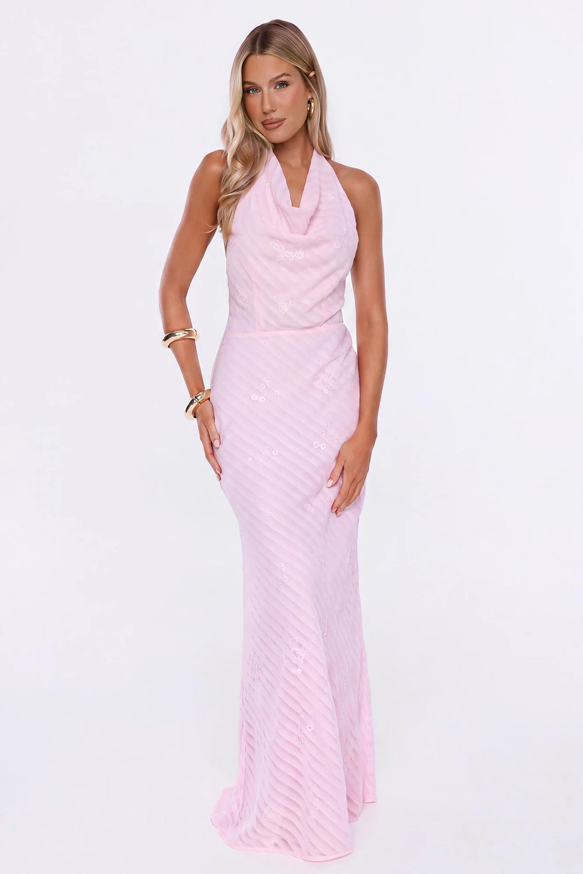 This Gets Attention Halter Maxi Dress Pink