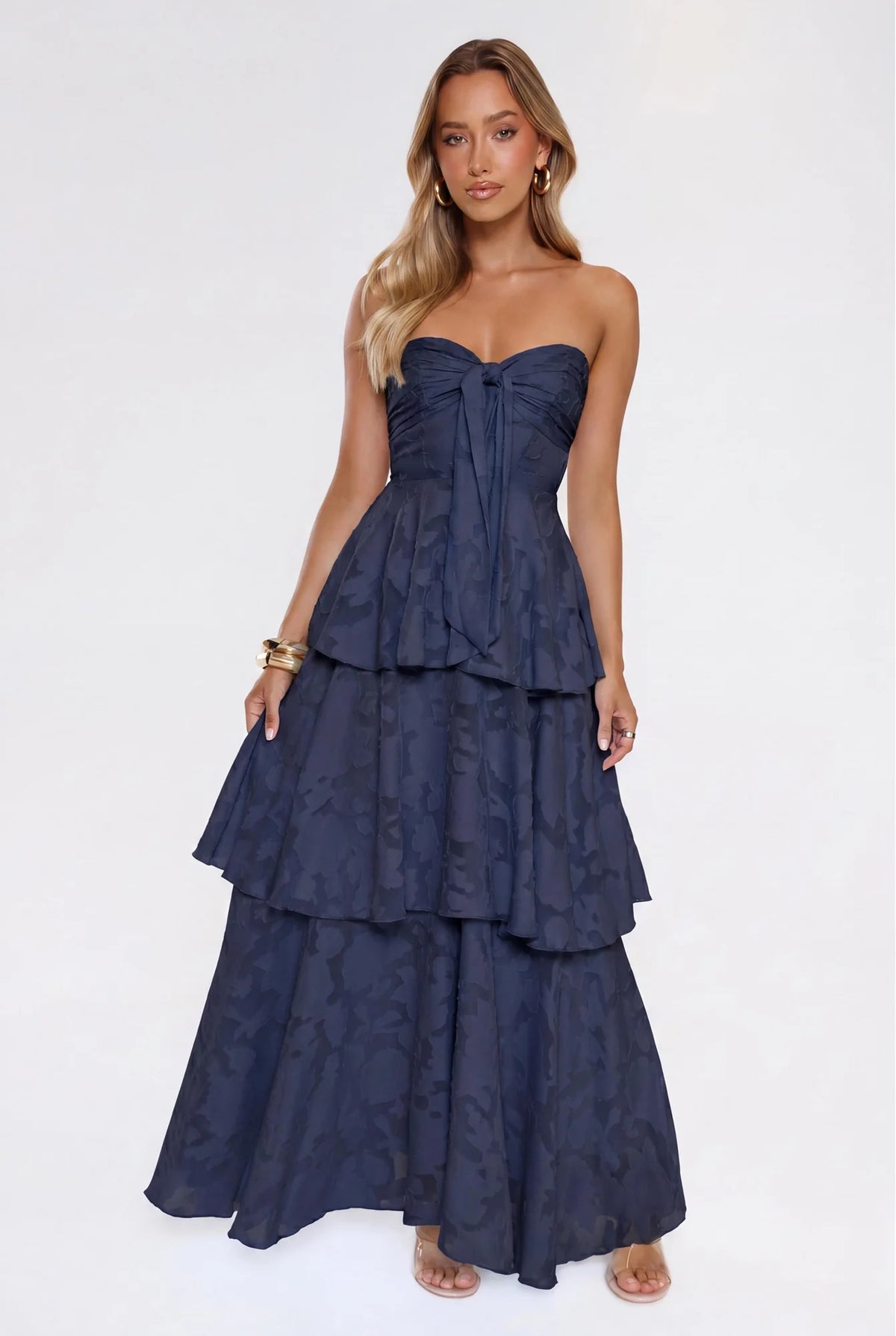Frost Flare Strapless Maxi Dress Navy