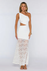 Styled Studio One Shoulder Lace Maxi Dress White