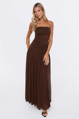 Spark Night Strapless Mesh Maxi Dress Brown