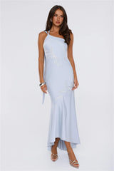 Jelly Glow One Shoulder Satin Maxi Dress Blue