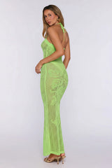 Havana Sunset Knit Halter Maxi Dress Lime Green