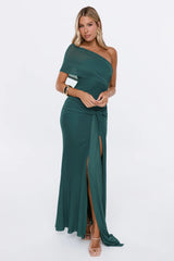 Rose And Moon One Shoulder Mesh Maxi Dress Teal