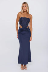 Styled Different Lace Strapless Maxi Dress Navy