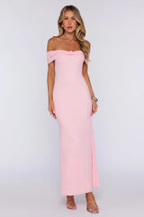 Flamingo Haze Mesh Off Shoulder Maxi Dress Pink