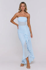 Spark Soirée Strapless Mesh Maxi Dress Blue