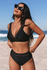 Black Ladder Trim Bikini Top & Standard Bottoms Set