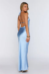 Take The Picture Satin Halter Maxi Dress Light Blue