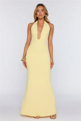 Hot Girl Designed Halter Maxi Dress Yellow