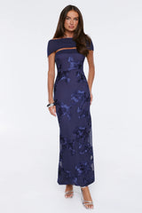 Worth the Plans Mesh Off Shoulder Maxi Dress Navy