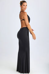 Hardware Detail Cut-Out Halterneck Maxi Dress in Black