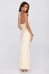 Irresistibly Sleek Halter Satin Maxi Dress Yellow