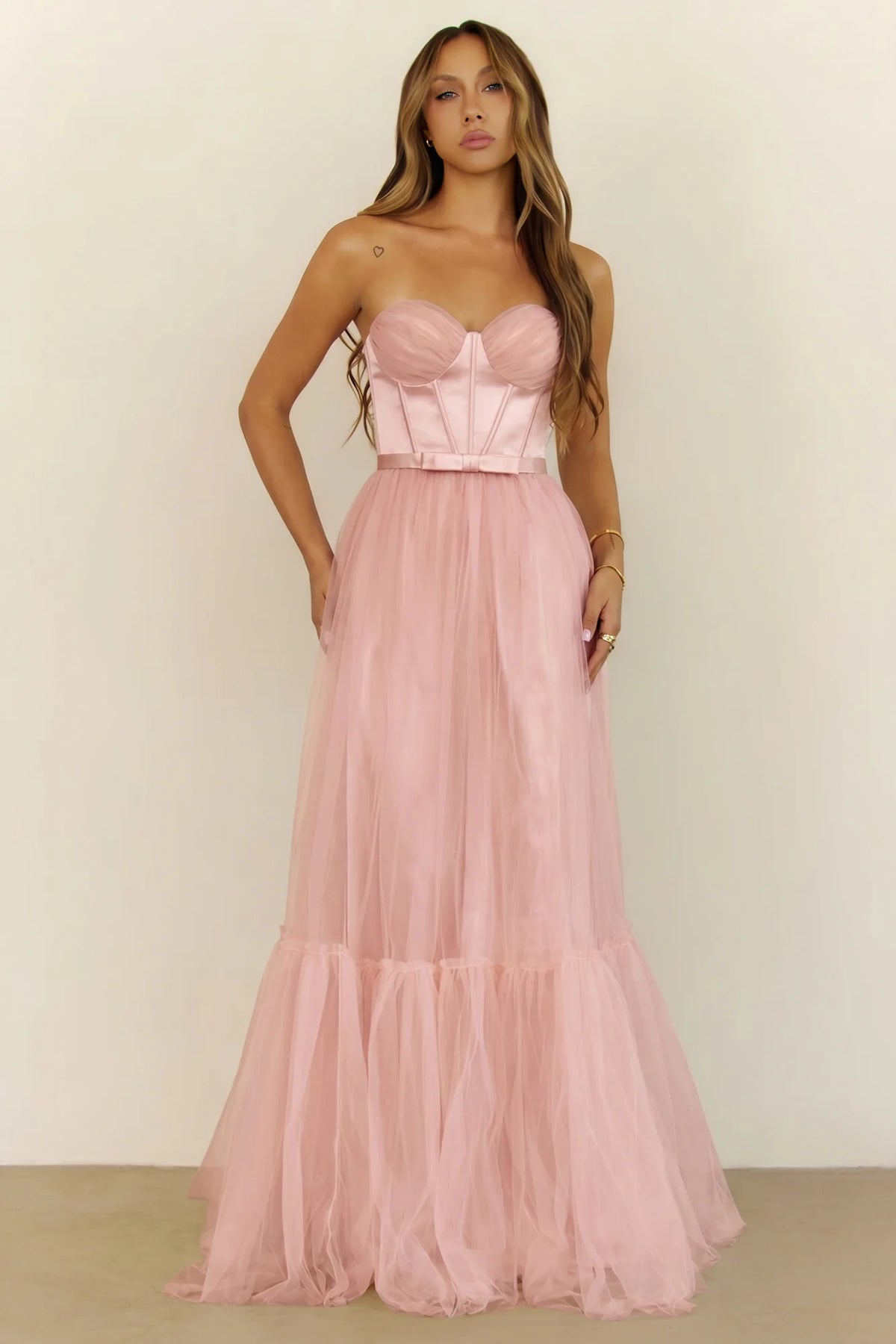 First Kiss Feeling Strapless Maxi Dress Pink