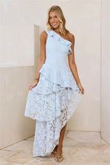 Enchanted Moments One Shoulder Lace Maxi Dress Blue