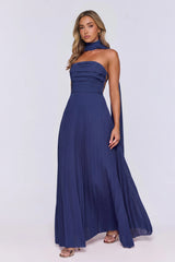 Sugar Babe Strapless Pleated Maxi Dress Navy