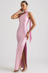 Asymmetric Scarf-Detail Maxi Dress in Candyfloss Pink