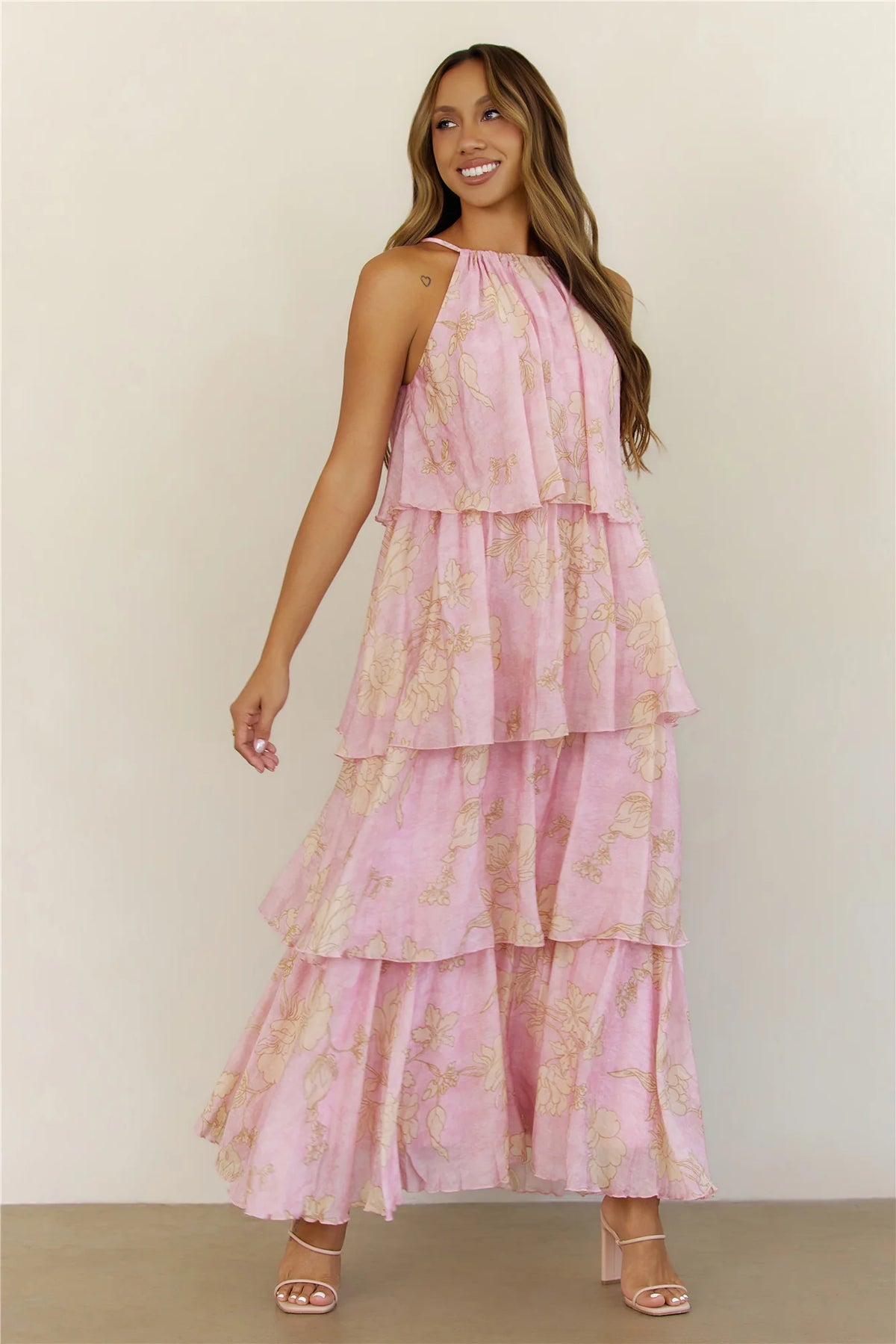 Dreamy Floral Tiered Maxi Dress Pink