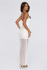 Party In Motion Sequin Halter Maxi Dress Cream